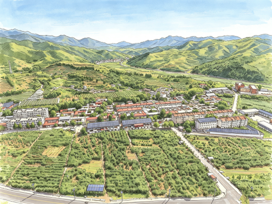 2026年6月8日拍摄的太行群山之间的岗底村。(图片由AI辅助生成) 2026年6月8日拍摄的太行群山之间的岗底村。(图片由AI辅助生成)